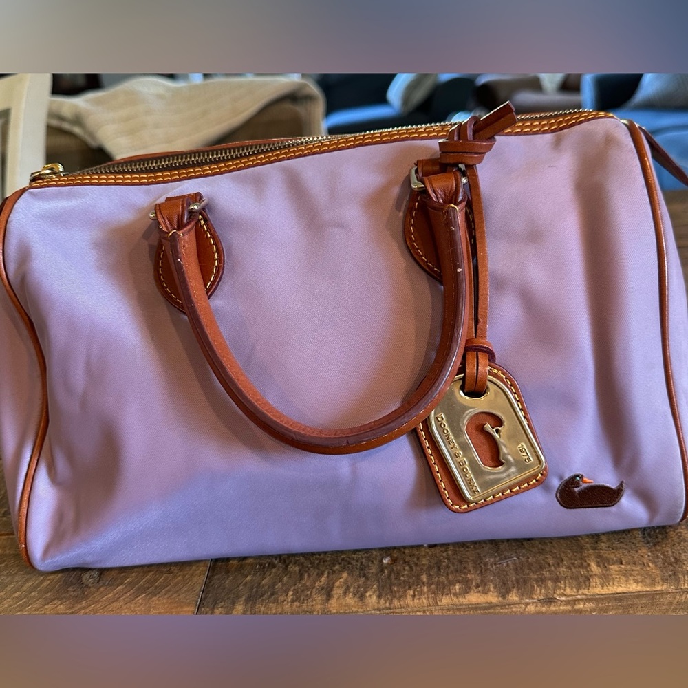 Dooney & Bourke Lavender Nylon Satchel with Brown Leather Trim
